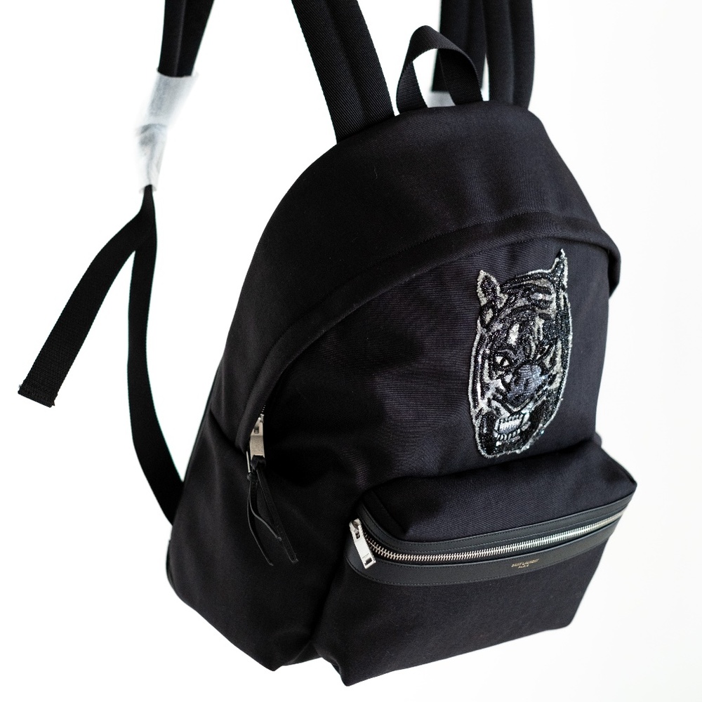 St Laurent Black Sequin Panther Backpack (YSL)